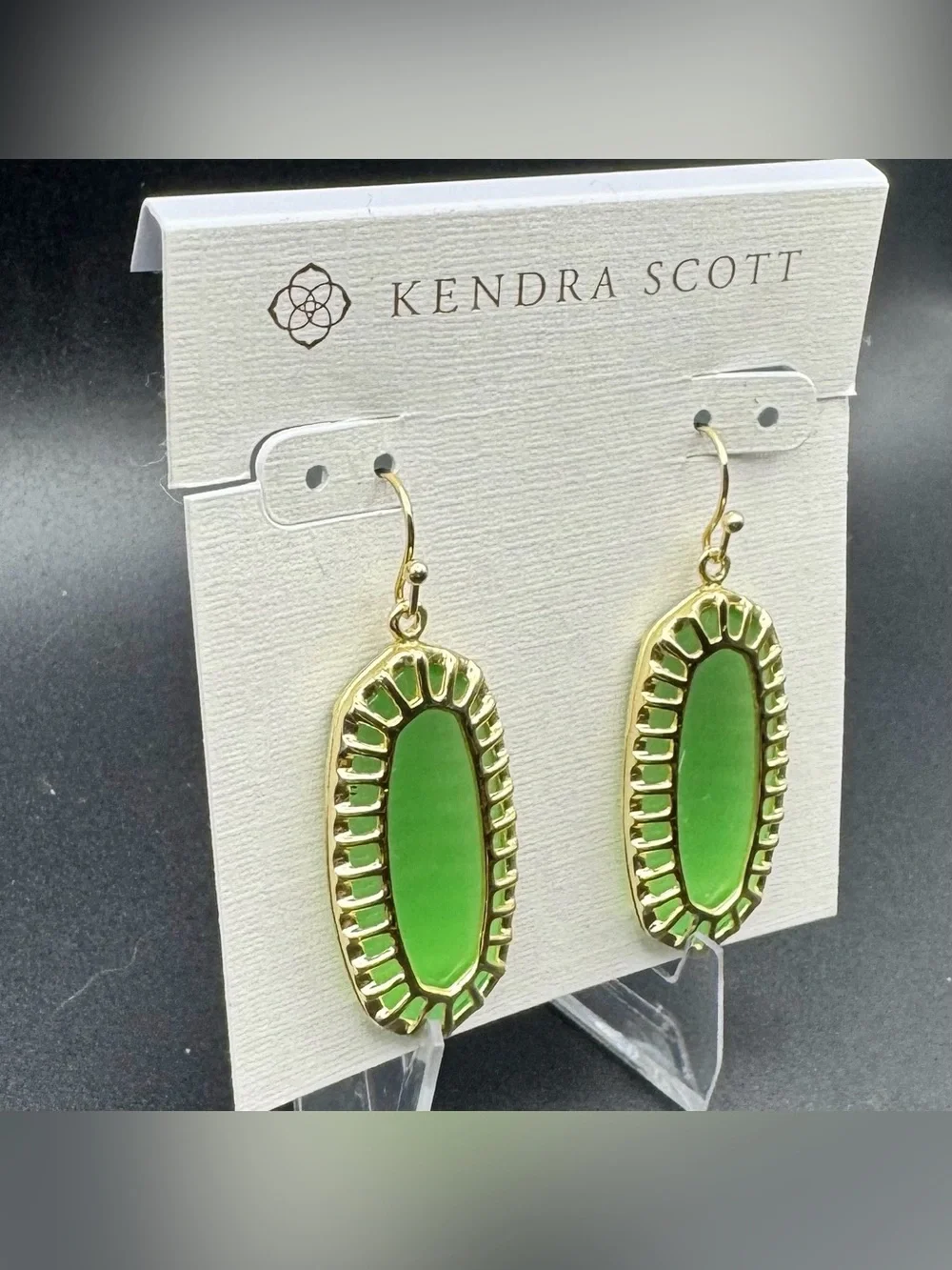 Rare Vintage Kendra Scott Dayla Drop Earrings - Gold & Chartreuse Green Retired